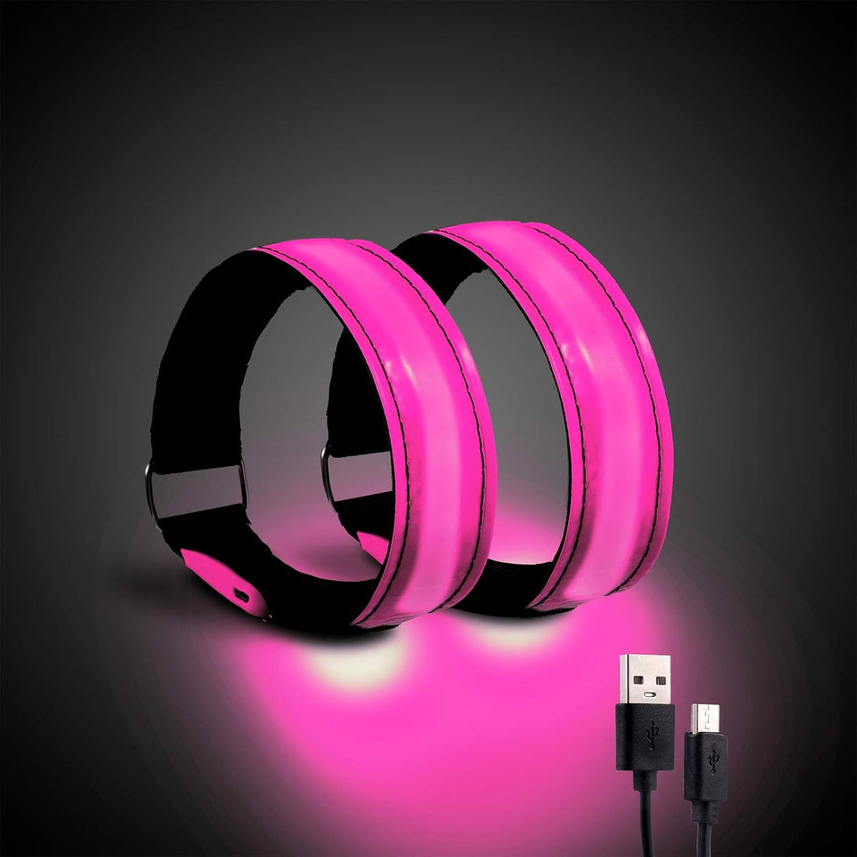 Rechargeable LED Armband for Running(2 Pack), Light Up LED Armband, High Visibility Reflective
