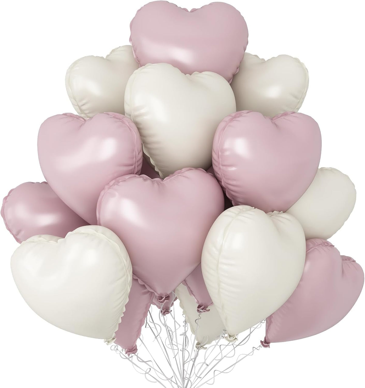Baby Pink White Heart Balloons,12Pcs 18 Inch Light Pink Cream Foil Love Heart Shaped Balloons for