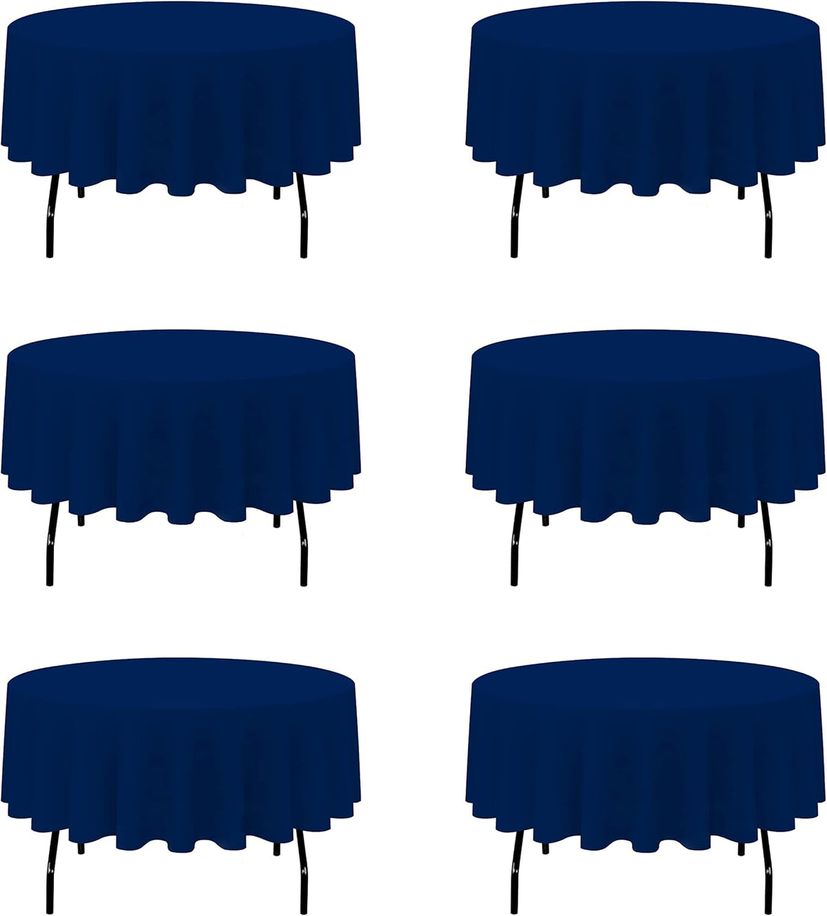 BRILLMAX 6 Pack Navy Blue Round Tablecloths 90 Inch - Circle Bulk Linen Polyester Fabric Washable
