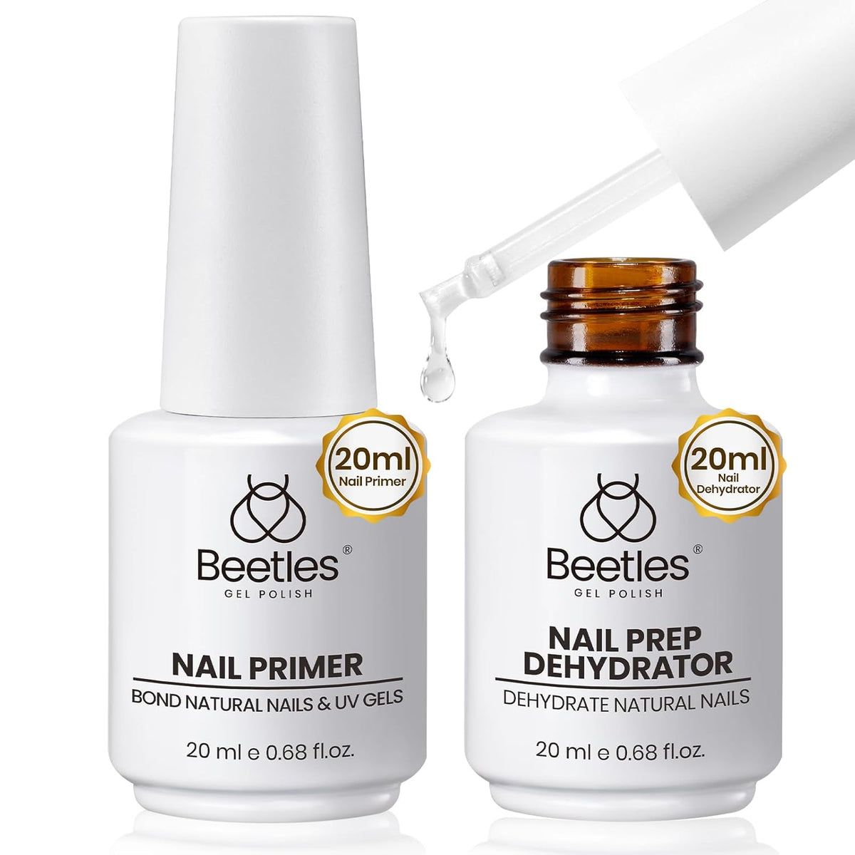 Beetles 20ml 2Pcs Nail Dehydrator and Primer, Large Capacity Acid Free Acrylic Nail Prep Dehydrate