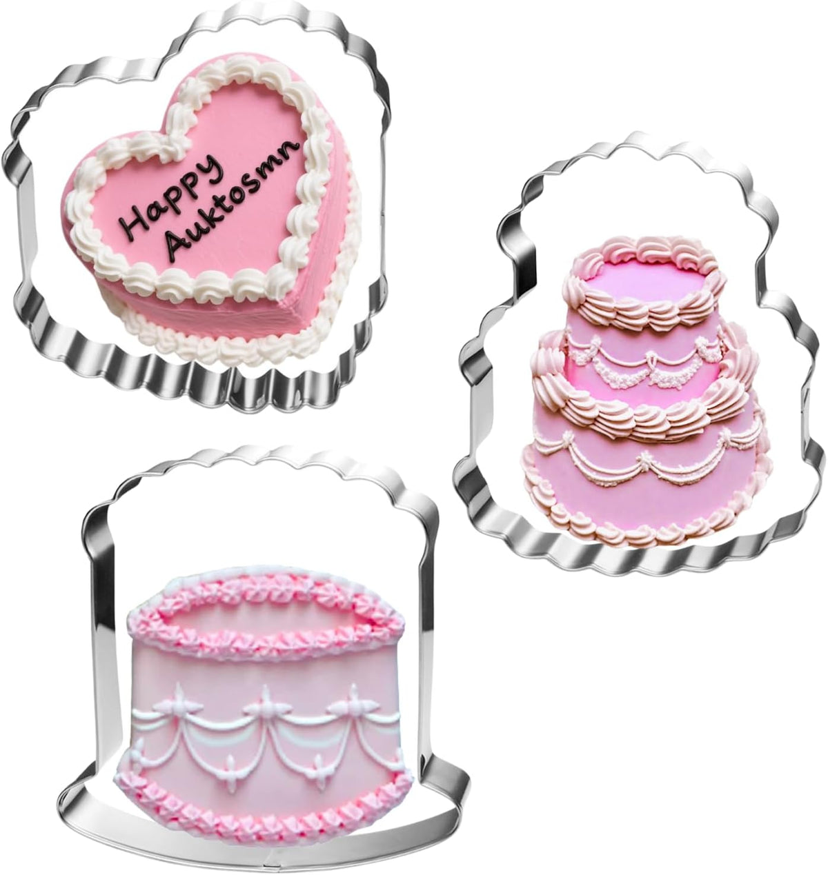 Vintage Cake Cookie Cutters Set - 3-Piece - 3.7 Inch - Stainless Steel - Dishwasher Safe - Perfect