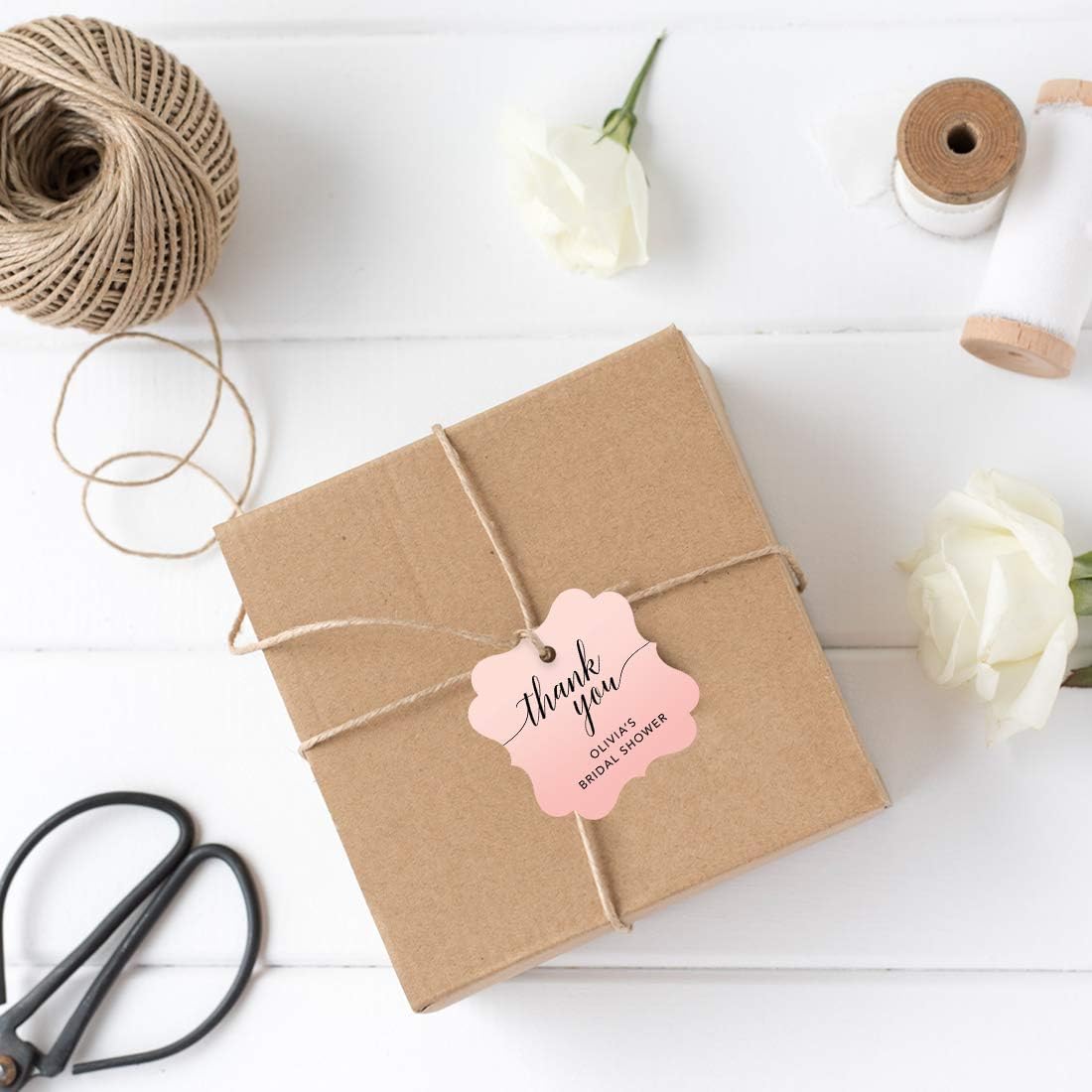 Andaz Press Personalized Blush Pink Rose Elegant Party Collection, Fancy Frame Tags, Thank You