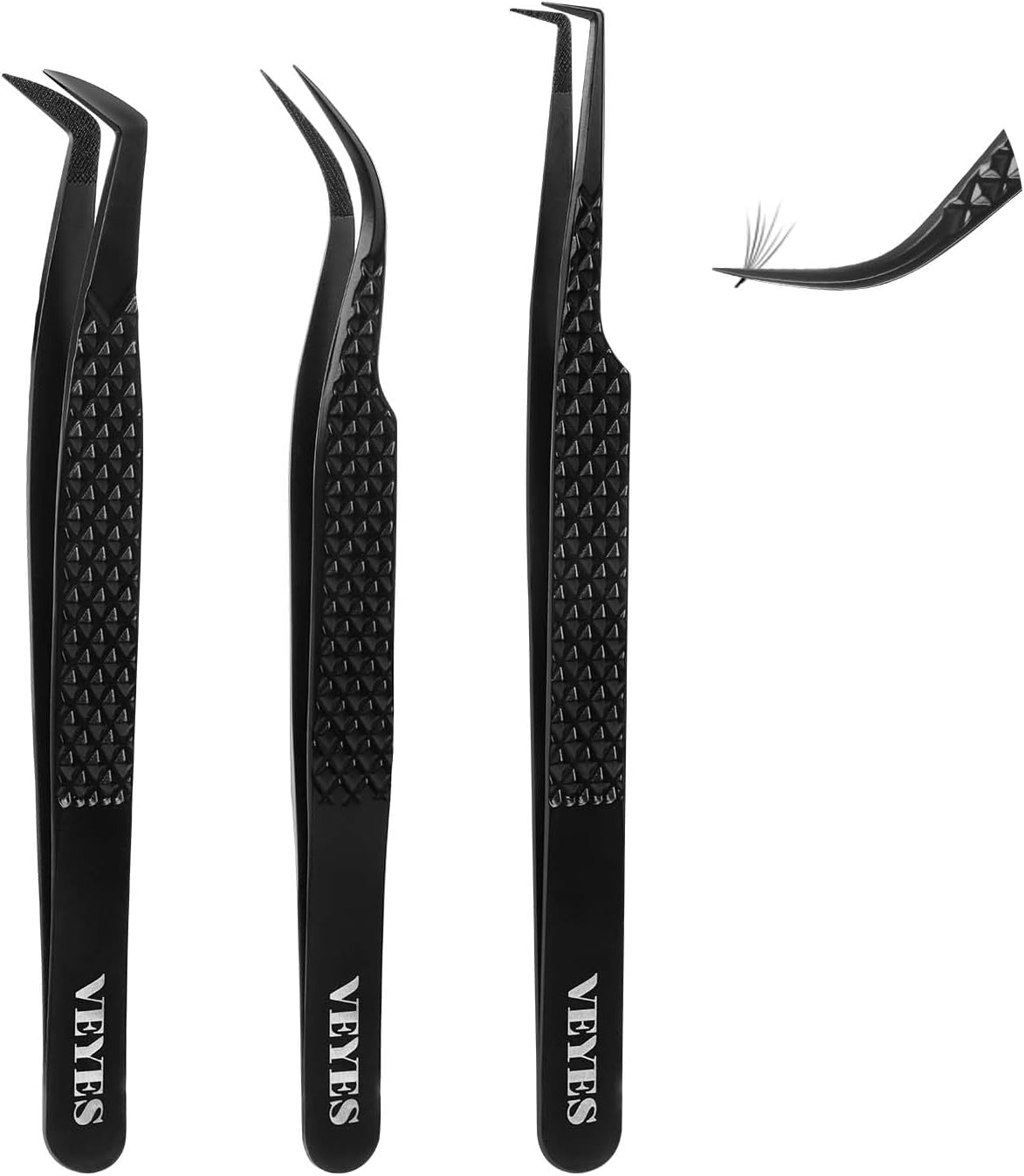 VEYES INC Lash Tweezers for Eyelash Extensions,Fiber Tip Tweezers Kit for Individual Classic and