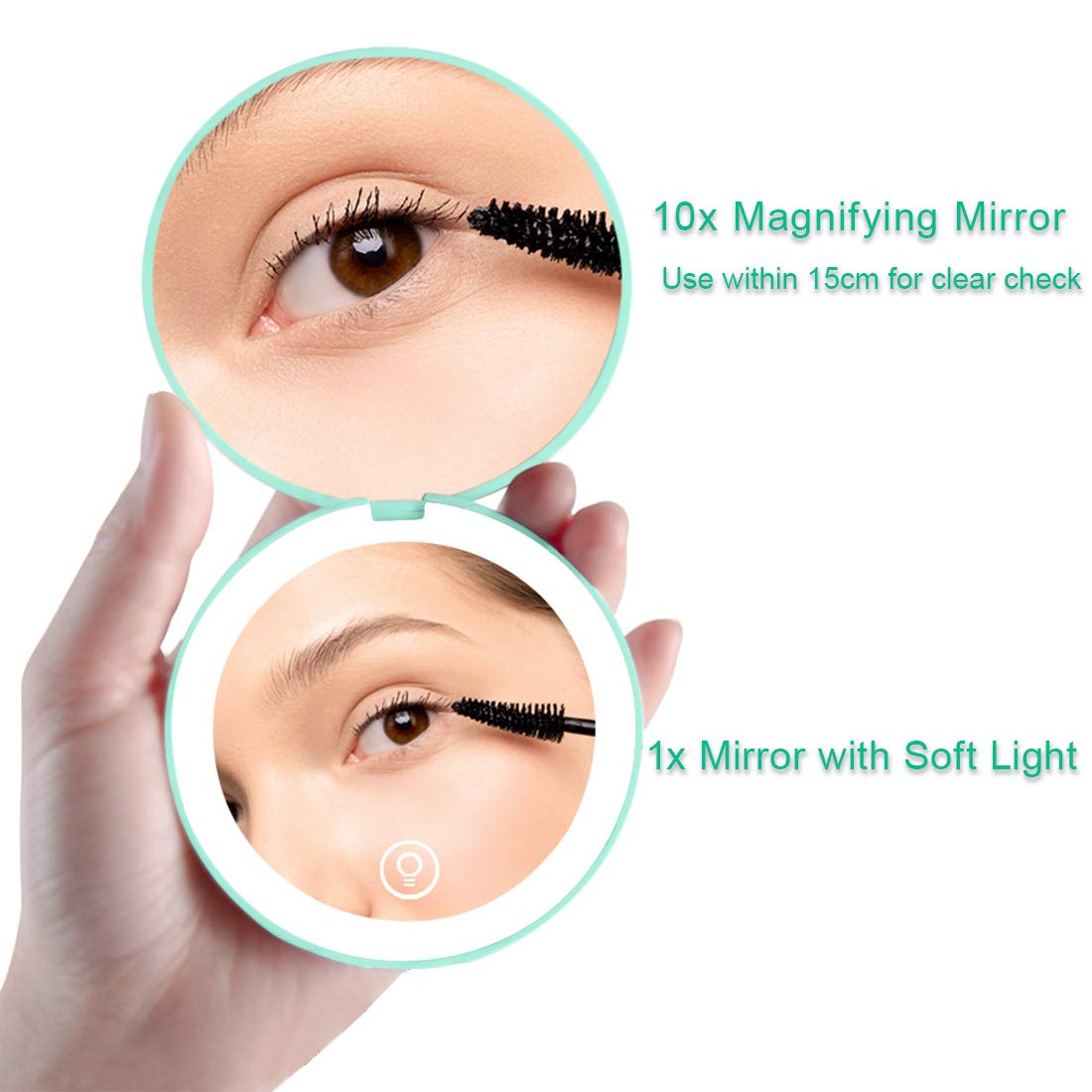 Compact Mirror with LED Light,1x/10x Magnifying Rechargeable Mirror,3.5in, Dimmable Travel Mirror