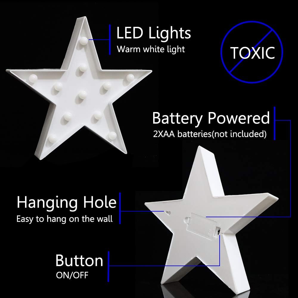 LED Marquee Star Sign Night Light, Battery Operated Star Shaped Desk Table Lamp for Kids, Baby