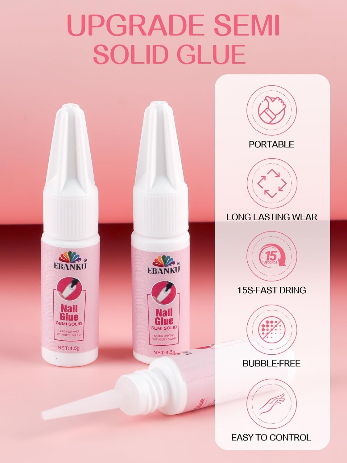 EBANKU Nail Glue Bulk for Press On Nails, 10PCS Super Strong Glue for Fake Nails Professional
