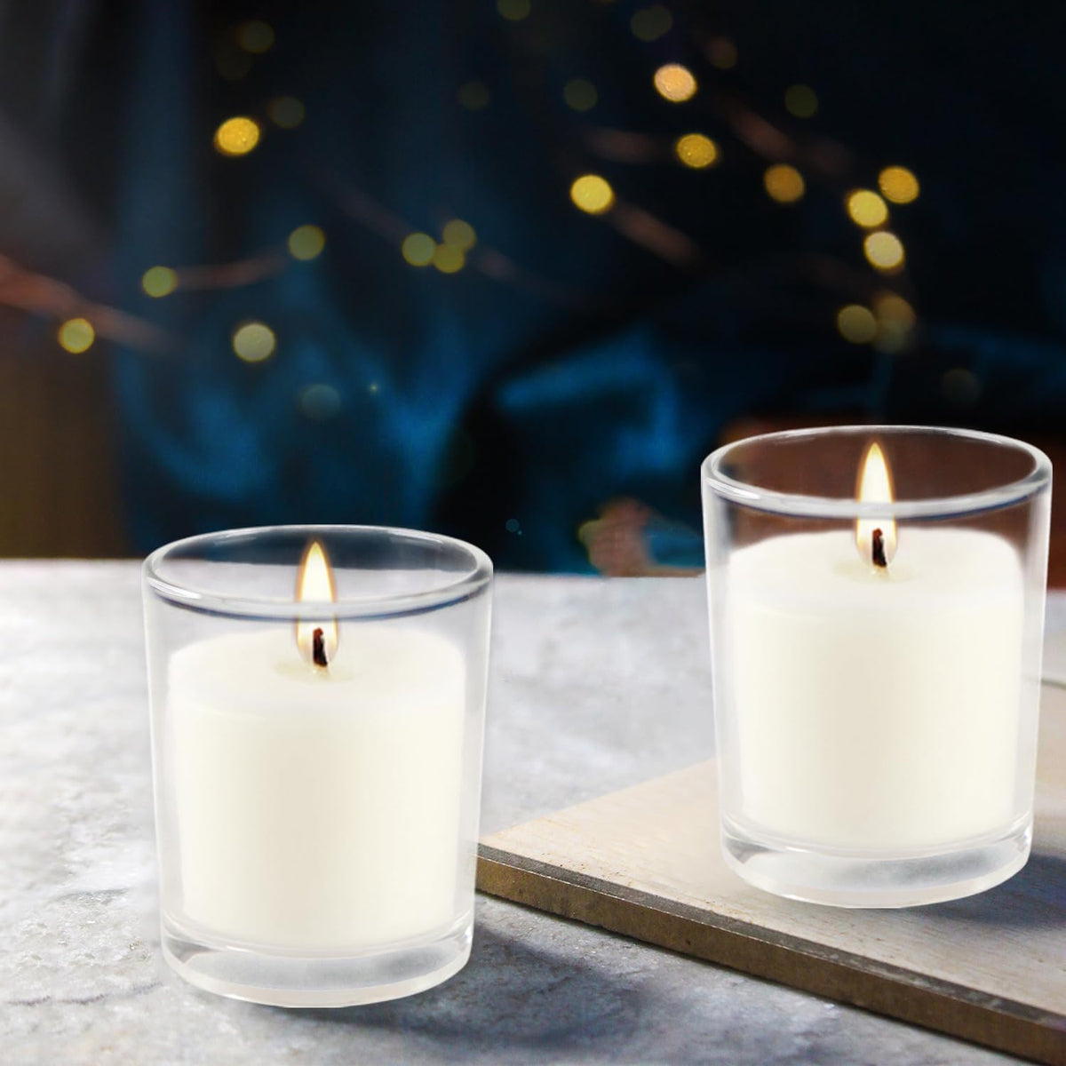 48 Pack White Unscented Clear Glass Filled Votive Candles. Hand Poured Wax Candle Ideal Gifts for