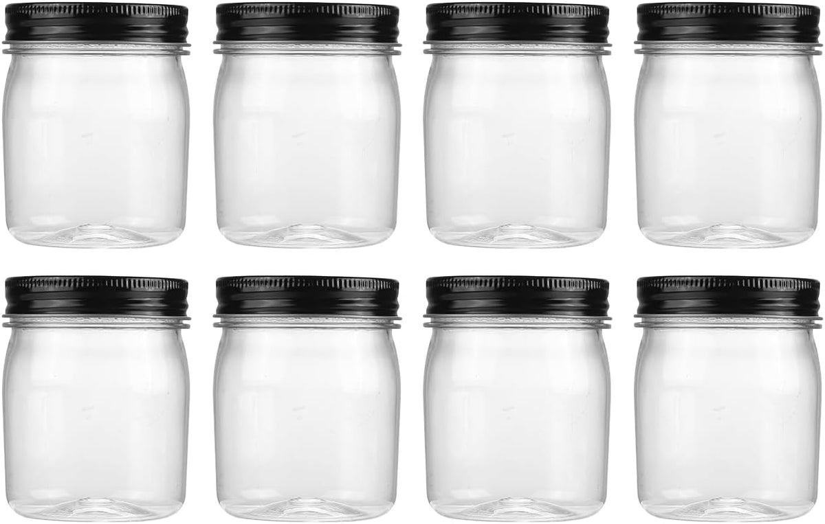 novelinks 8 oz Clear Plastic Jars with Screw-On Lids - BPA-Free Refillable Storage Containers for