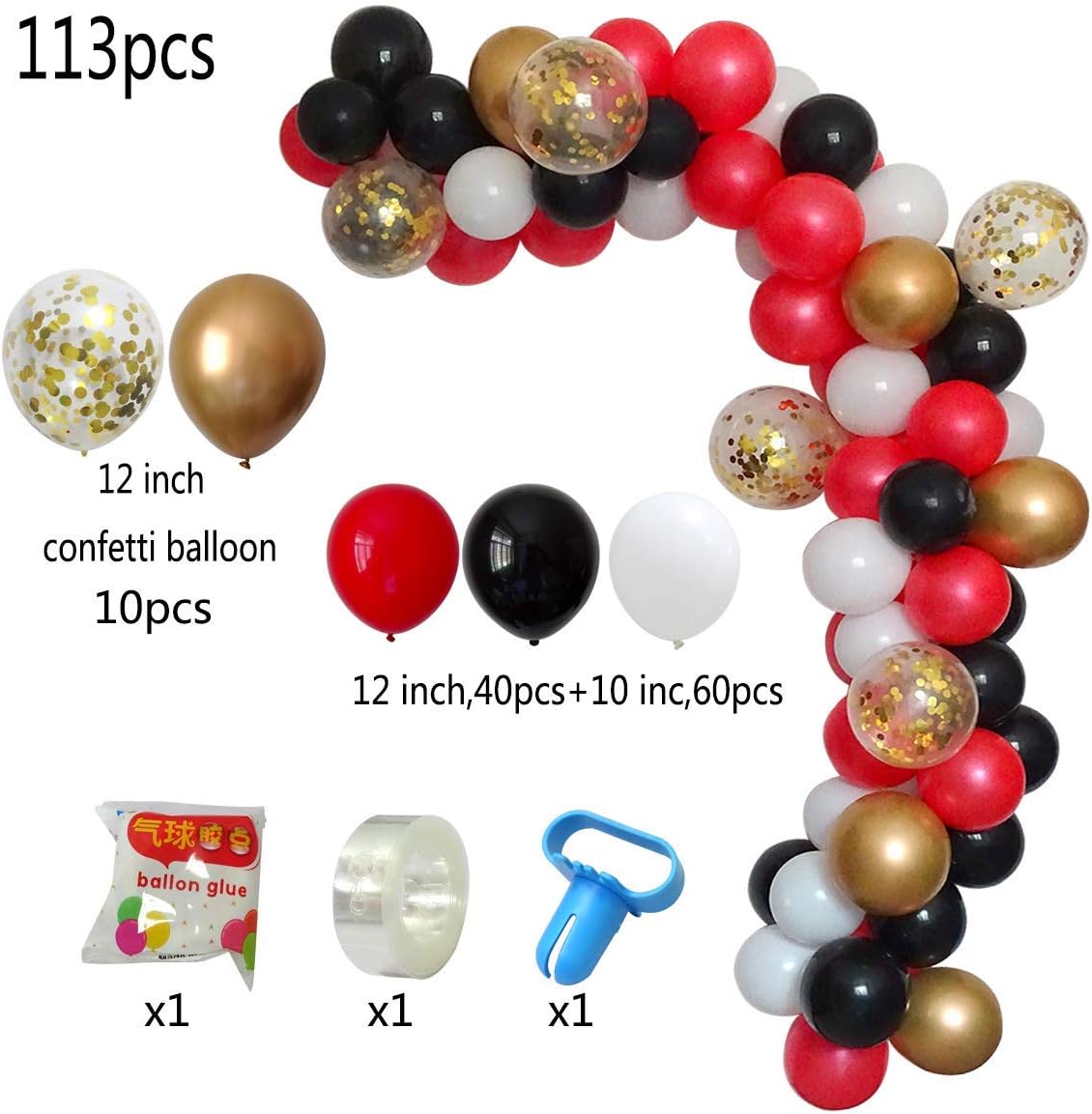 DIY Balloon Arch & Garland Kit, 113Pcs Party Balloons Decoration Set, Gold Confetti Balloons & Gold