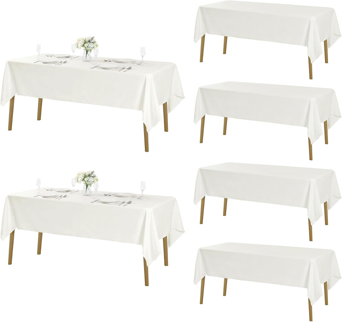 Fokitut 6 Pack Rectangle Tablecloth, 60x120 Inch, Stain Resistant and Wrinkle Polyester Table
