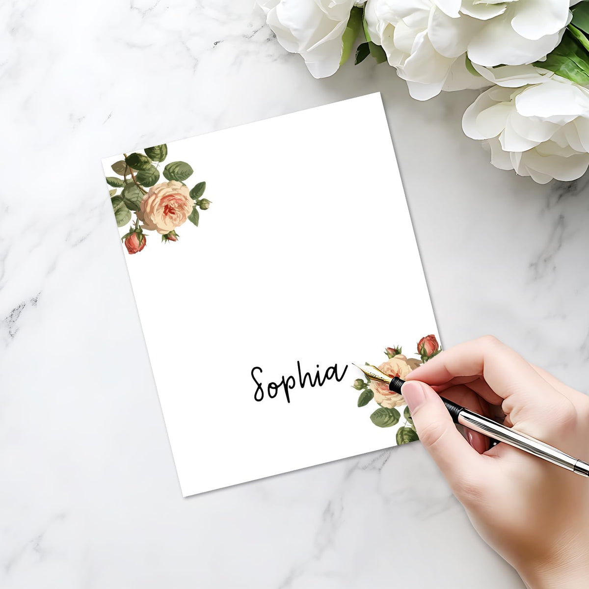 25 Pack Floral Place Cards, Editable Name Cards for Table Setting, Tent Cards Food Label for Dinner