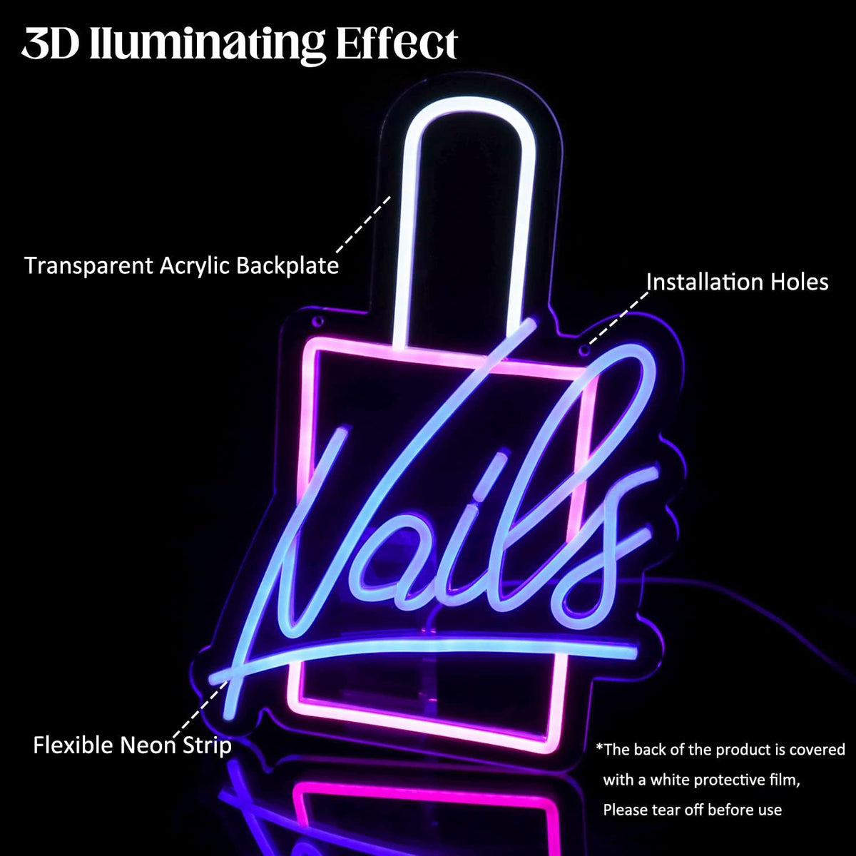 Nails Neon Sign LED Neon Light Signs Nail Polish Light Up Signs for Wall Decor Colorful Acrylic LED