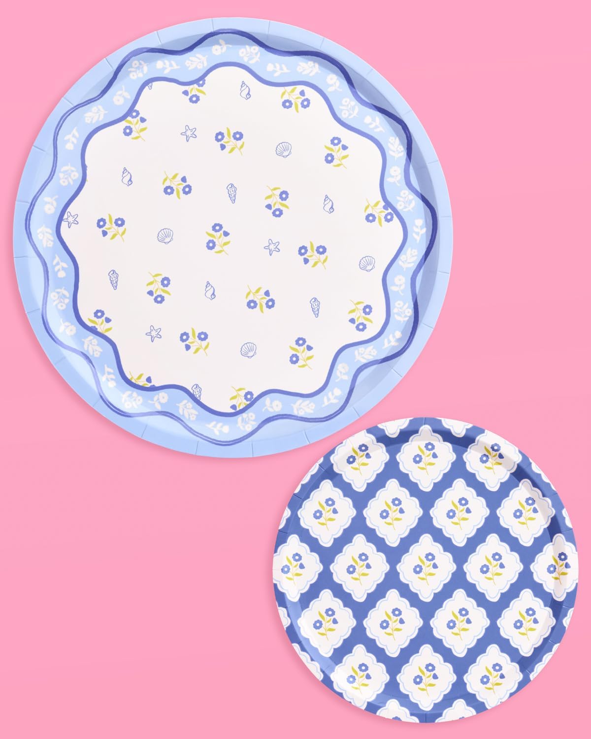 xo, Fetti Blue Coastal Paper Plates | 32 pcs, 2 sizes | Nautical Bachelorette Decorations, Seaside