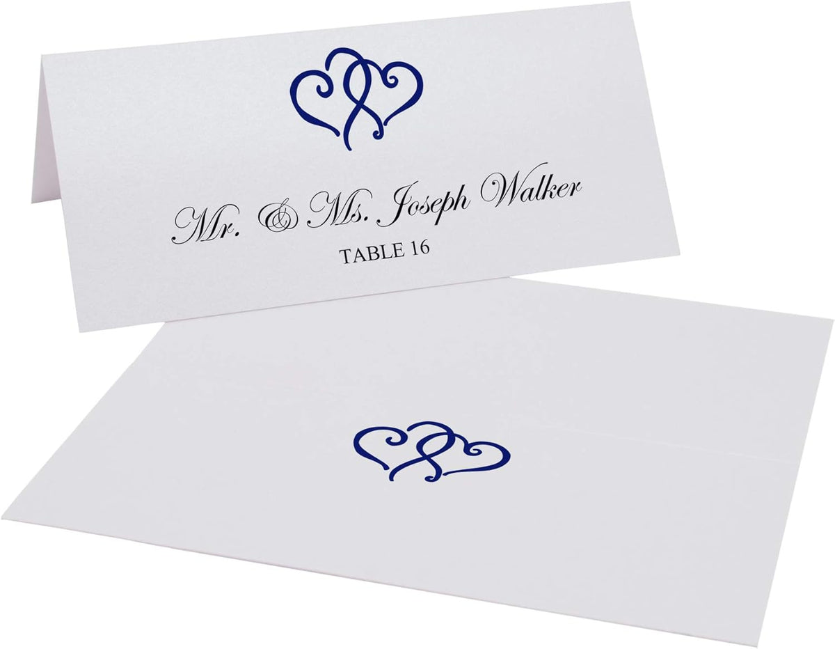 Linked Hearts Place Cards, Navy (Choose Color), Set of 150, Pre-cut and Scored - Wedding, Party