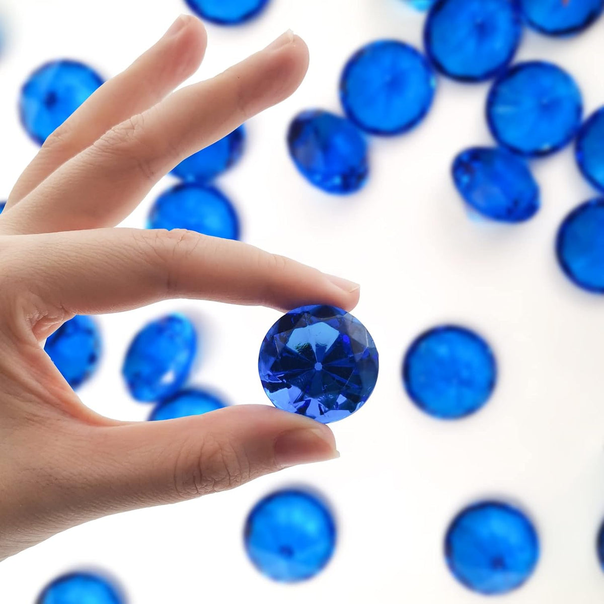 100 pcs Acrylic Diamond Gems, Blue Acrylic Diamonds 1 Inch Faux Diamonds Large Acrylic Diamond Vase