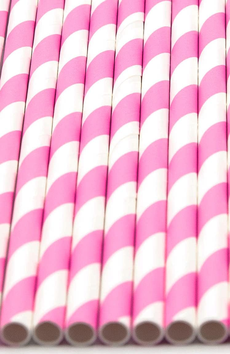 Pack of 900 Baby Pink Swirls Biodegradable 4-Ply Paper Drinking Straws (Compostable, Non-toxic