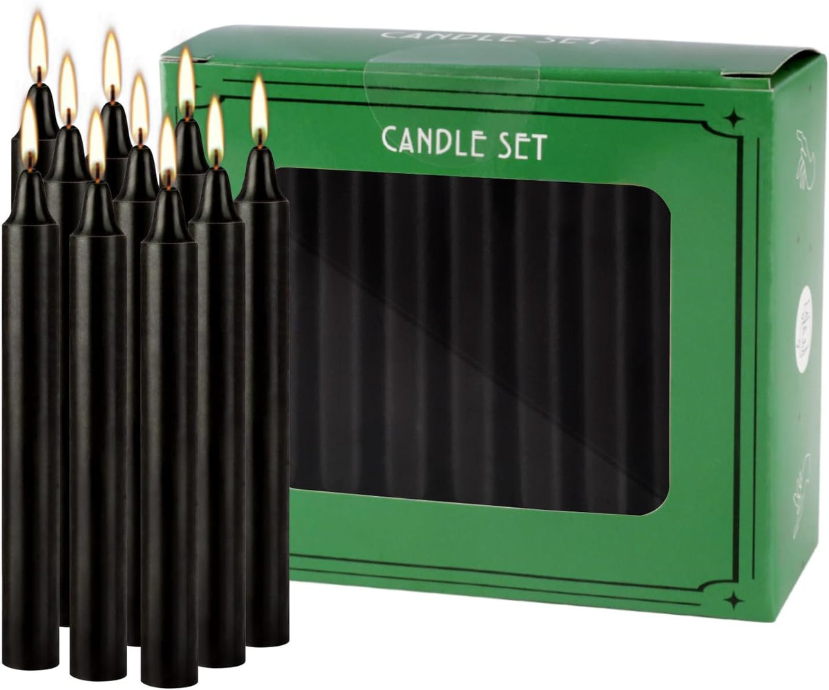 4 Inch, 40 Pack, Unscented, Dripless Taper Candles, Black, Smokeless Candles for Holidays, Wedding