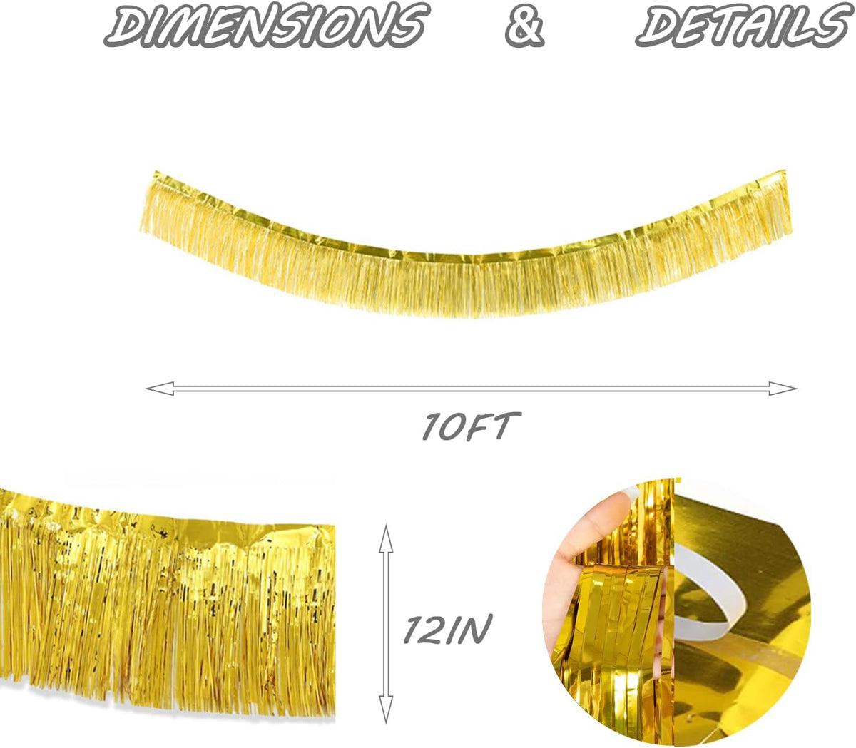 Gold Foil Fringe Garland 10FT 6packs, Metallic Foil Tinsel Fringe Banners for Parade Float
