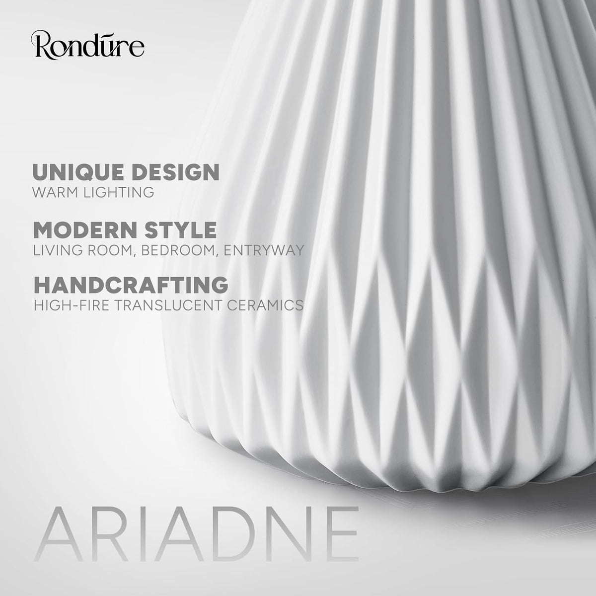 RONDURE 9.1" Modern Ceramic Table Lamp, Modern Bedside Lamps for Bedroom, Living Room and