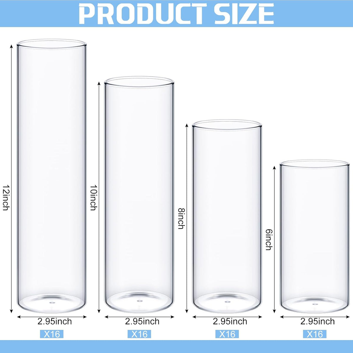 Sawysine 64 Pcs Glass Cylinder Vases 2.5''/2.95''/3.9'' Diameter Clear Flowers Vase Hurricane