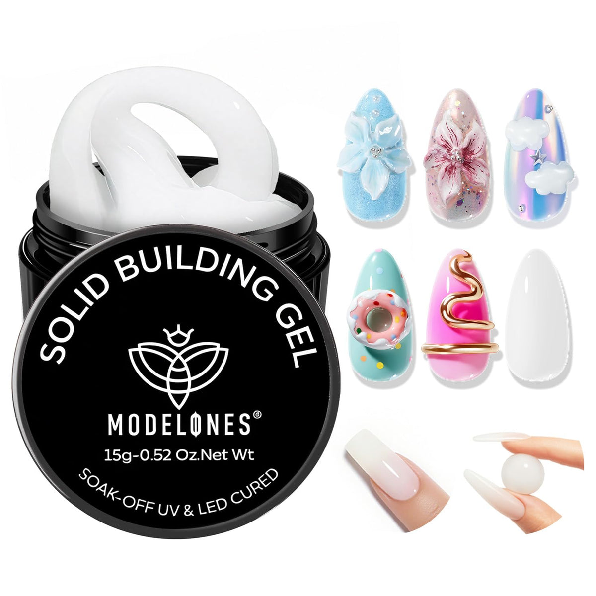 modelones 3D Sculpting Gel, Milky White Solid Nail Builder Hard Gel for Nail Art Molding &