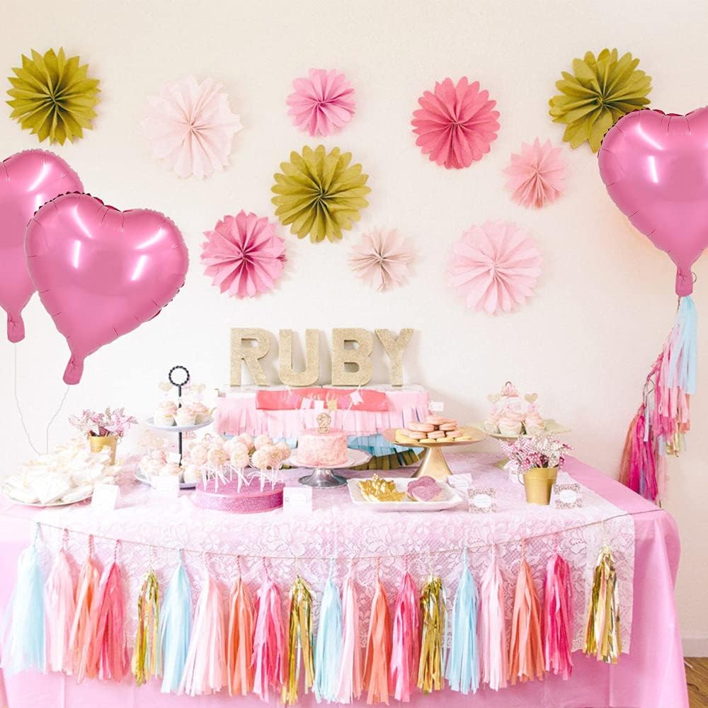 BEISHIDA 30 pcs18inch Pink Heart Shape Foil Mylar Balloons for birthday party decorations, Wedding