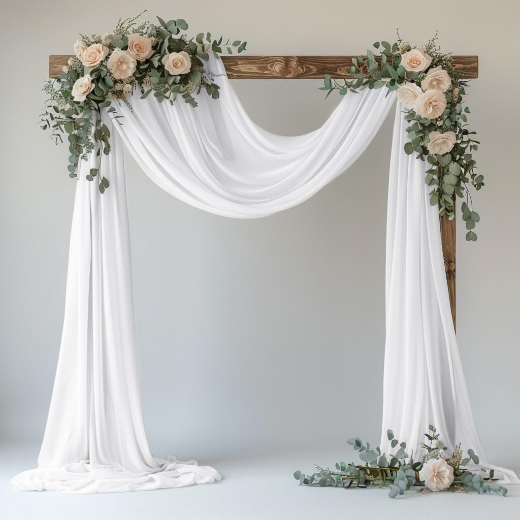 Wedding Arch Draping Fabric 1 Panel 28.7" x 20FT White Sheer Chiffon Backdrop Drapes for Wedding