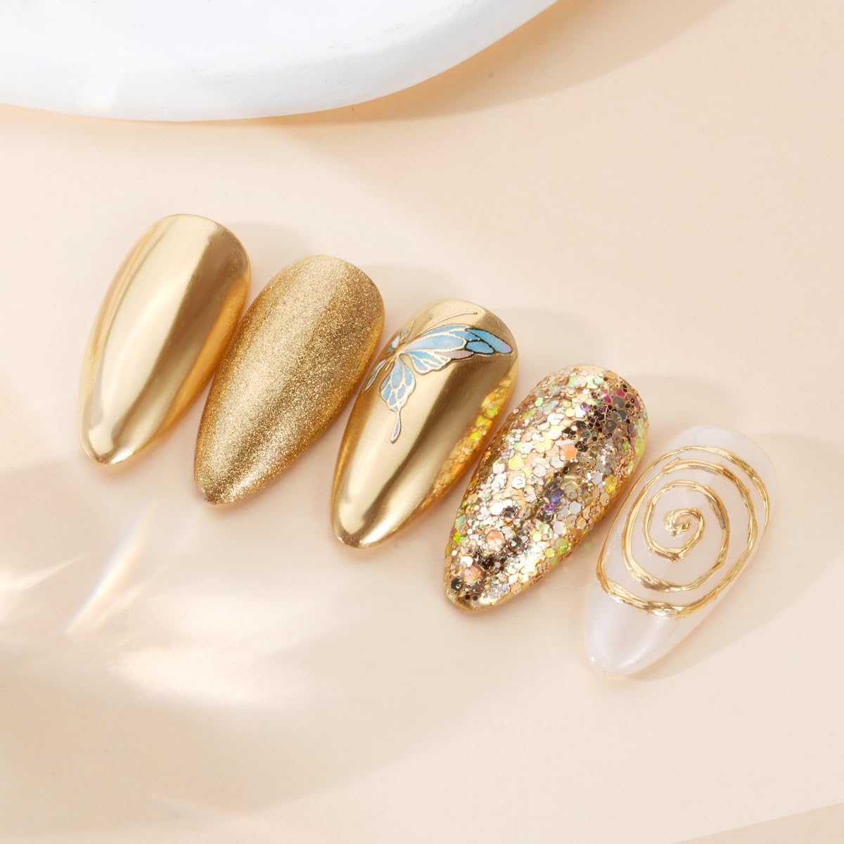 Pretty Diva Chrome Nail Powder - Champagne Gold Mirror Effect Nail Chrome Powders, Highlight