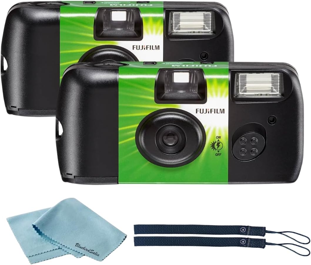 Fujifilm QuickSnap Flash 400 Disposable 35mm Camera • 2 Pack • 2 Hand Straps • BluebirdSales