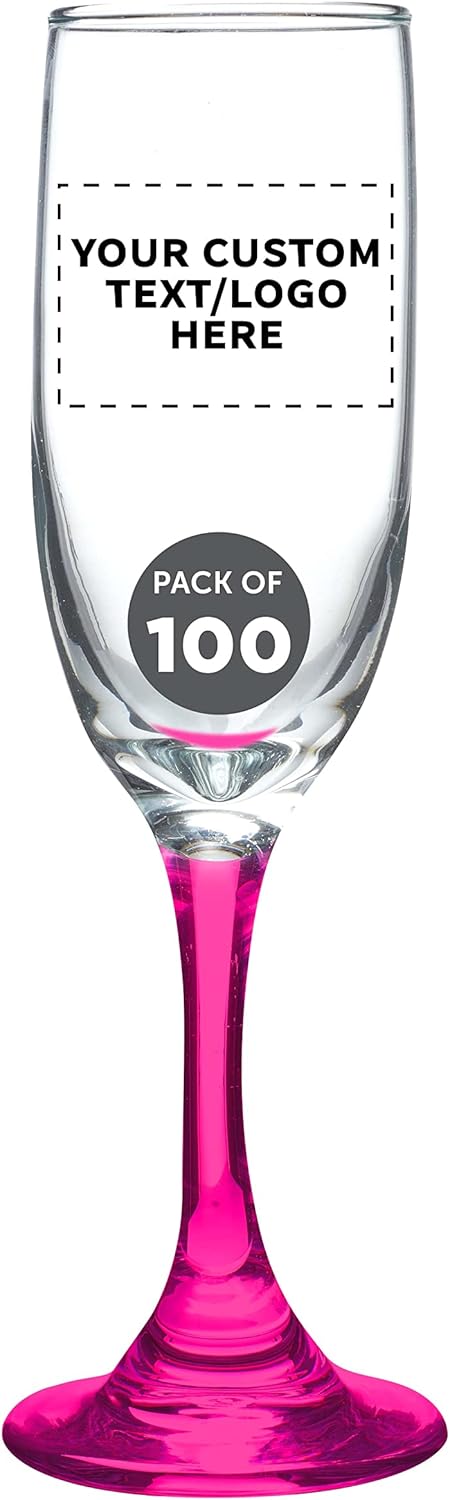 DISCOUNT PROMOS Custom Premiere Champagne Flutes 6.25 oz. Set of 100, Personalized Bulk Pack