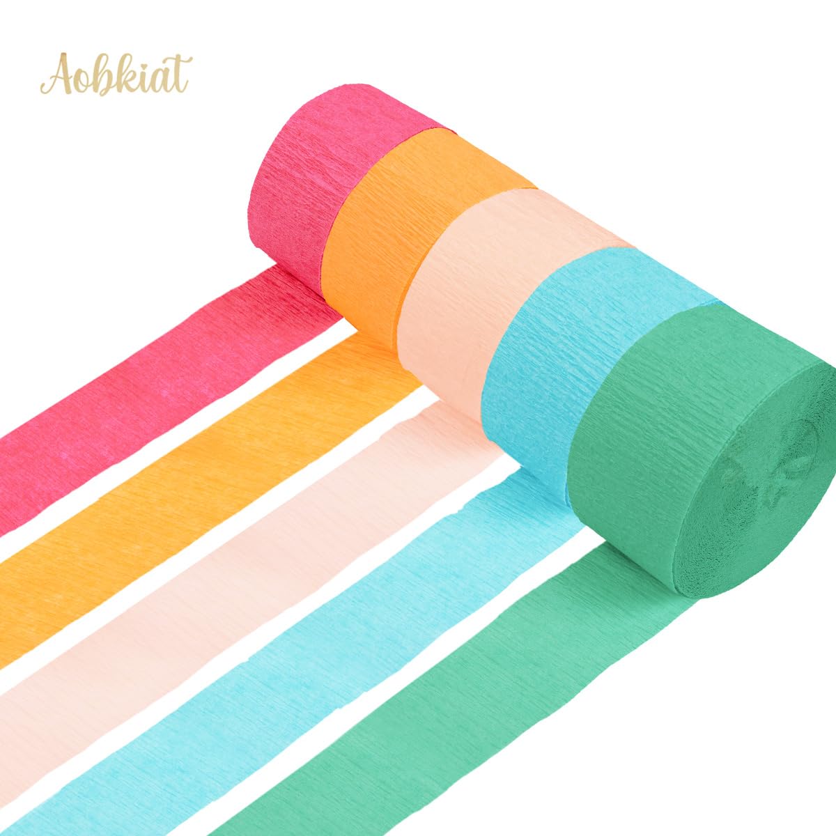 AOBKIAT 5 Rolls Rainbow Streamers Crepe Paper,Candyland Party Decorations