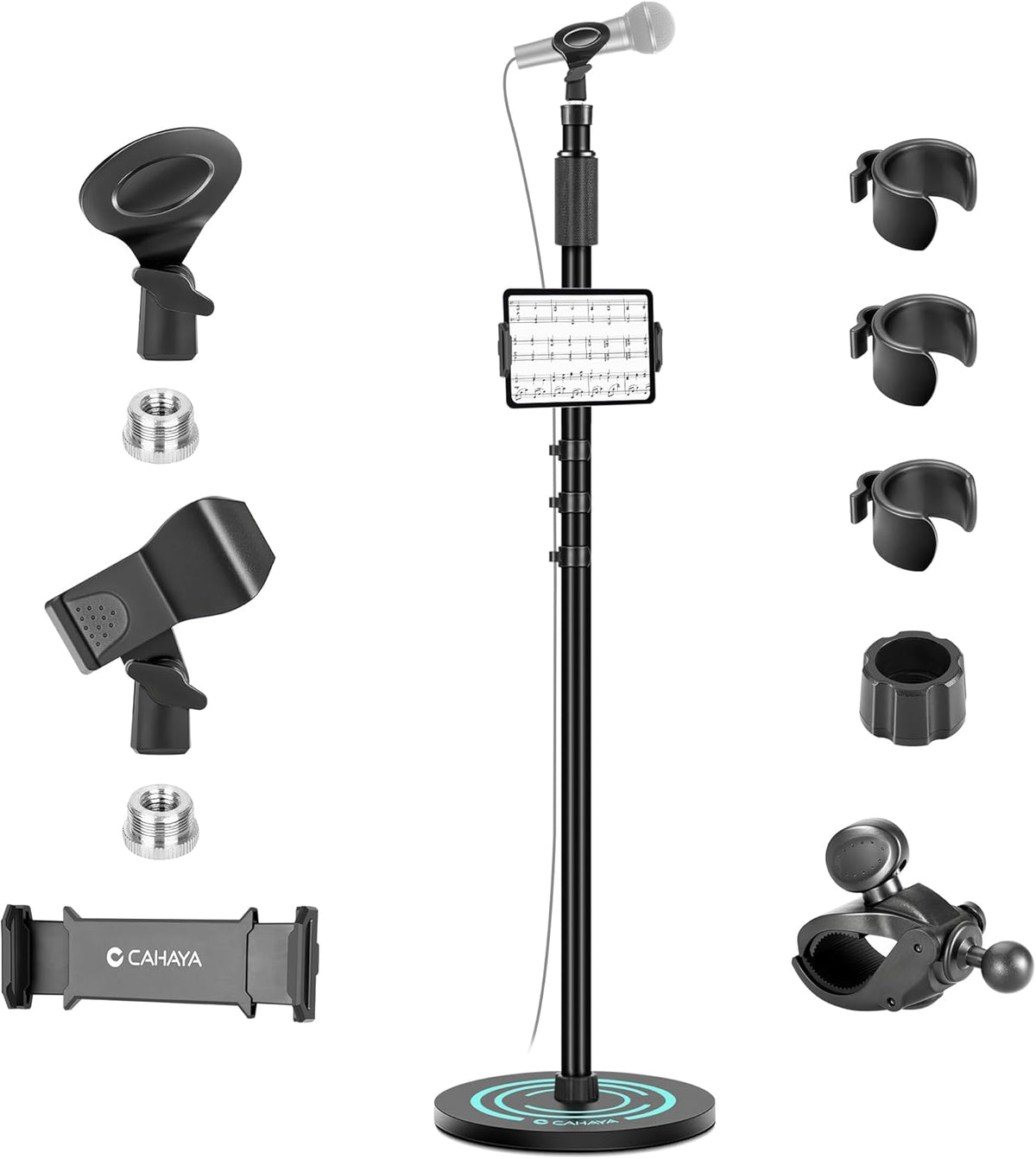 CAHAYA Mic Stand Floor Detachable - Microphone Stand Heavy Duty with Weighted Round Base Phone
