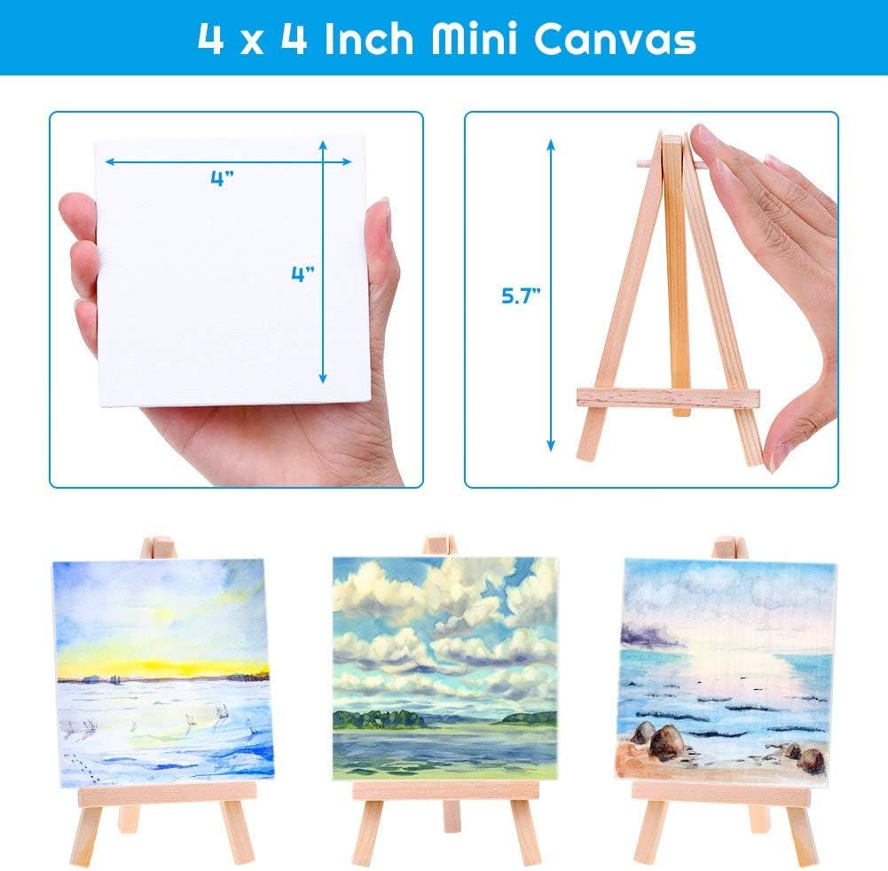 Mini Canvases 18 Pack, Cridoz Small Painting Canvas with Mini Easel 4x4 Inches Art Canvases