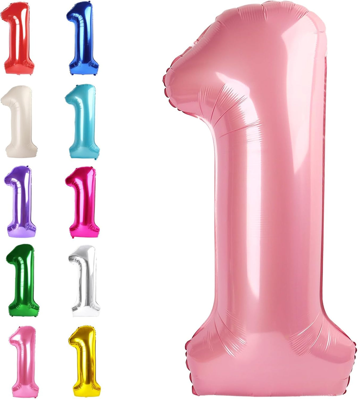 Pearlescent Pink Number 1 Balloon 40 inch, Number 1 Birthday Balloons for Boy Girl, Pearl Pink Foil