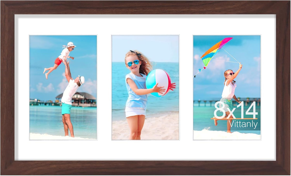 Vittanly 8x14 Picture Frames Collage, Displays 3Pcs 4x6 Pictures with Mat, Collage Picture Frame