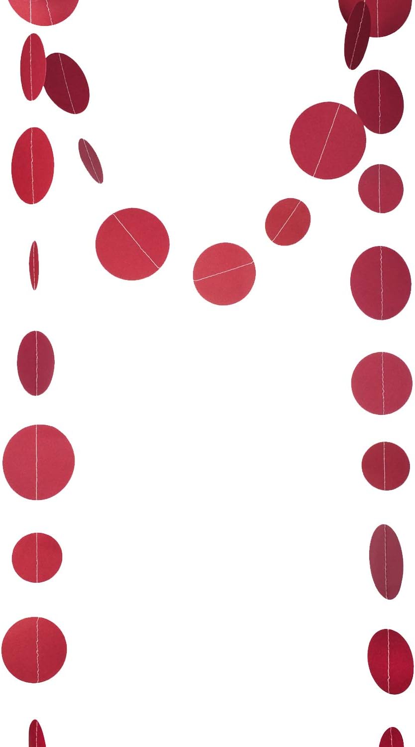 Burgundy Paper Garland Circle Dot Party Banner Wall Streamers Backdrop Ceiling Hanging Decorations