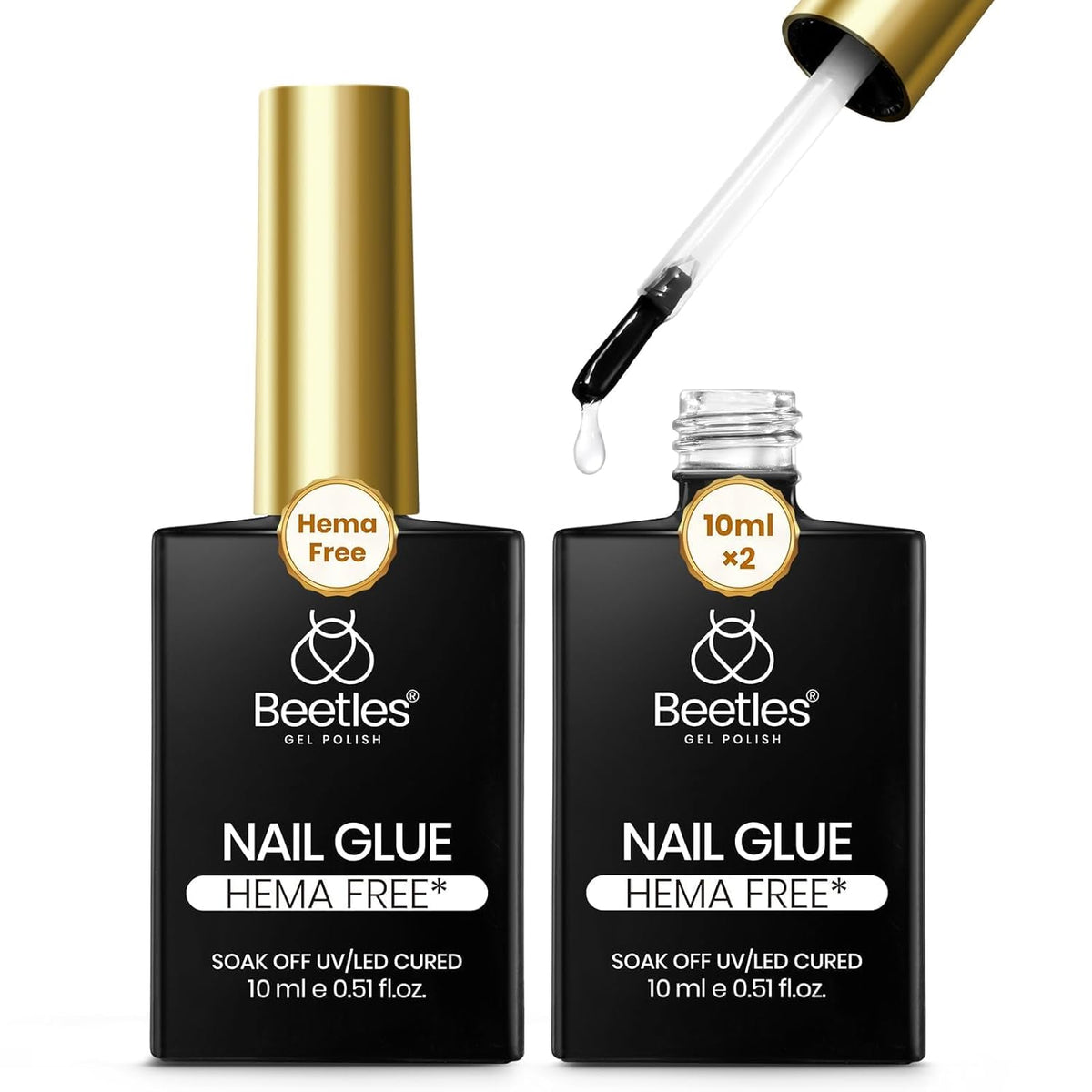 Beetles Hema-Free Nail Glue for Acrylic Nails Tips, TPO Free 2Pcs 10ml Long Lasting Uv Nail Glue