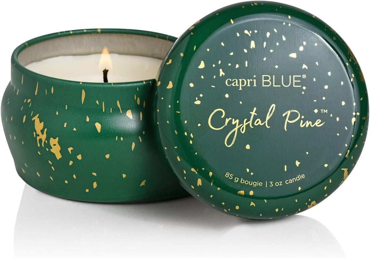Capri Blue Glimmer Mini Tin - Crystal Pine Scented Candle with Mini Tin Candle Holder - Soy Wax