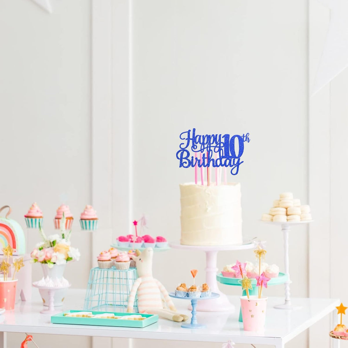 1 PCS Happy 10th Birthday Cake Topper Glitter Cheers to 10 Years Birthday Cake Pick 10 Fabulous