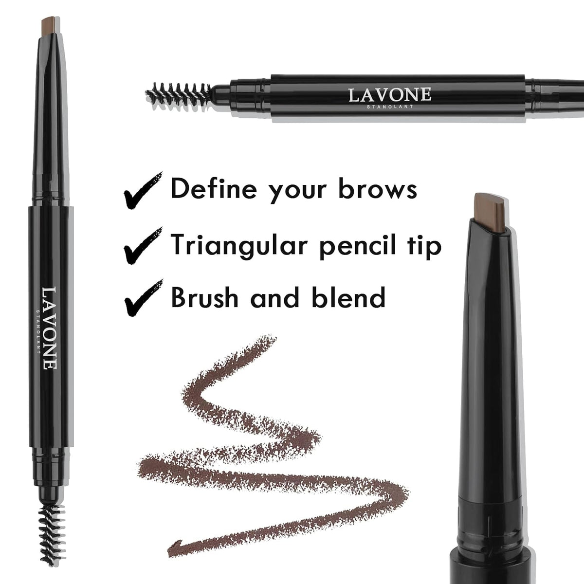 LAVONE Eyebrow Stamp Stencil Kit - Brow Stamp Trio with Waterproof Pencil, Pomade, 20 Stencils