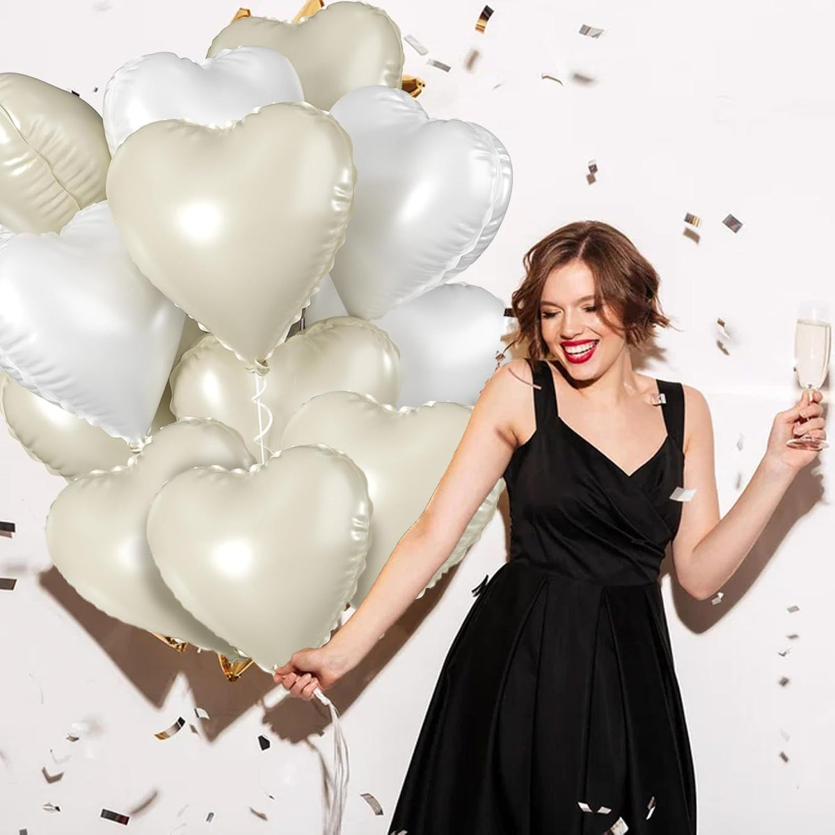 Biapian Cream Heart Balloons, 18 Inch Sand White Heart Shape Balloons Foil, 10 Pcs Beige Heart