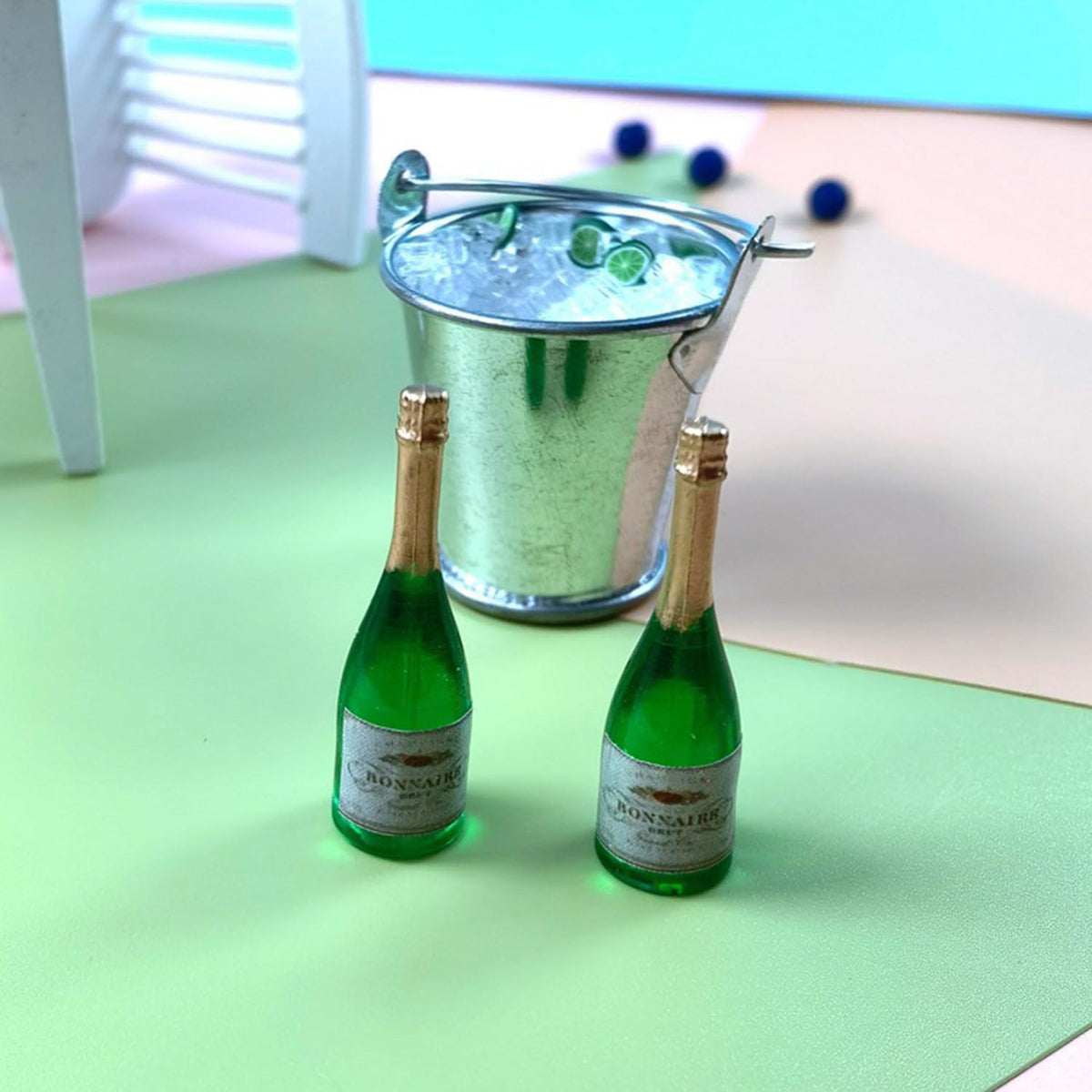 Miniature Champagne Bottle with 2 Glasses, 1:12 Dollhouse Champagne Bottle, Tiny Champagne Bottle