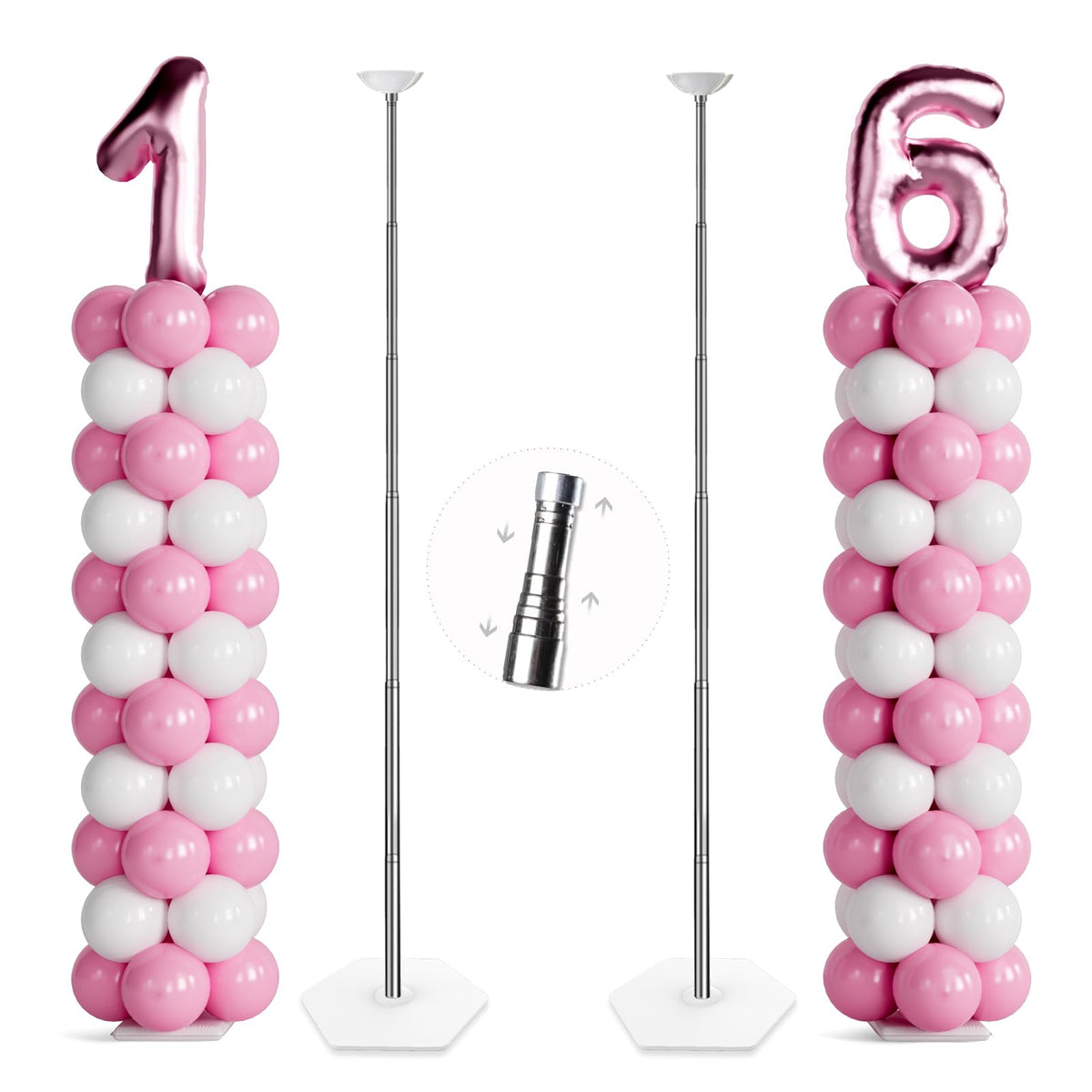 TekXYZ Telescoping Balloon Stand Set of 2, 1.5-7FT Adjustable Height