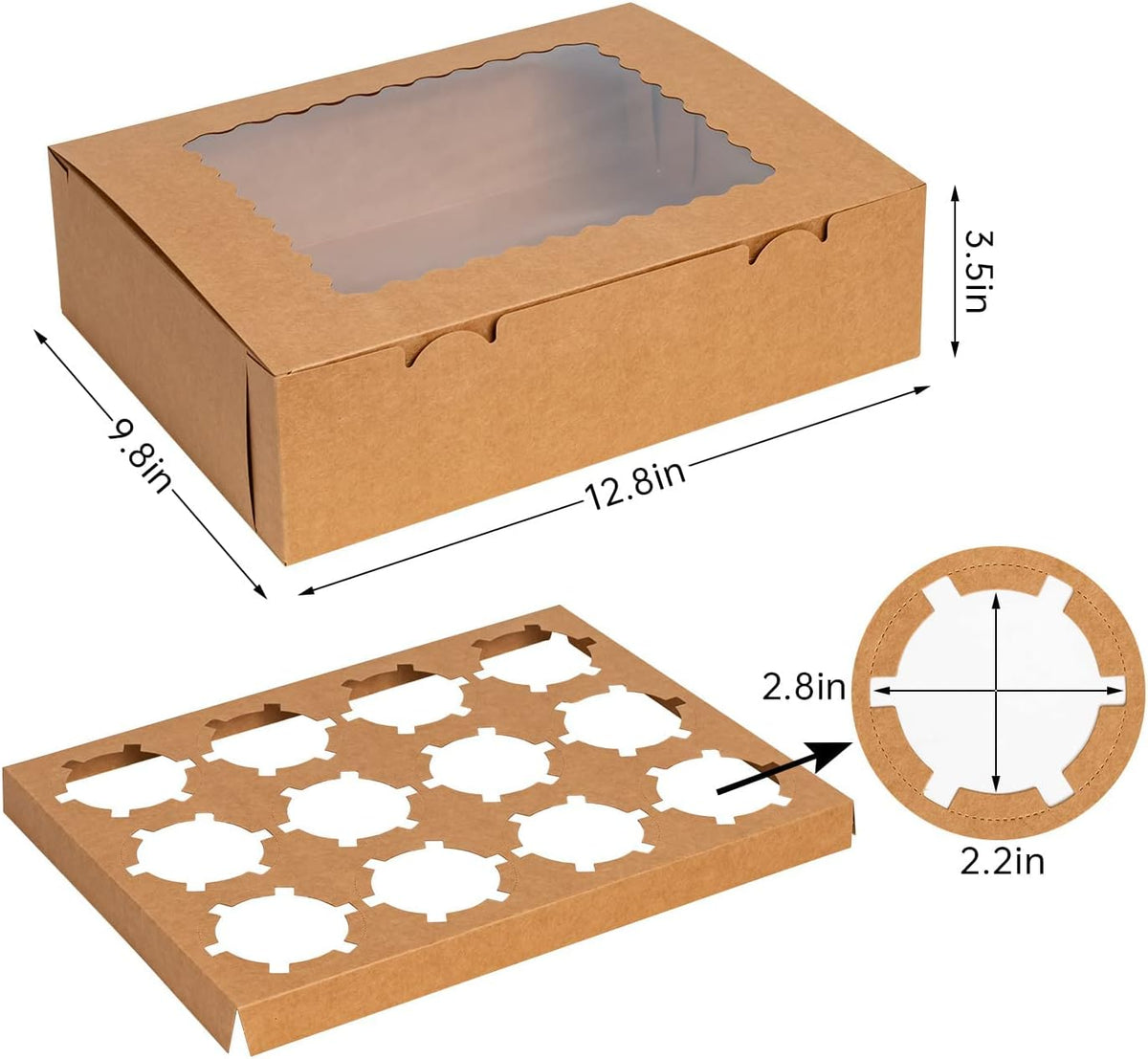 Rarapop 25 Pack Cupcake Boxes Hold 12 Standard Cupcakes, Food Grade Cupcake Holders Bakery Carrier