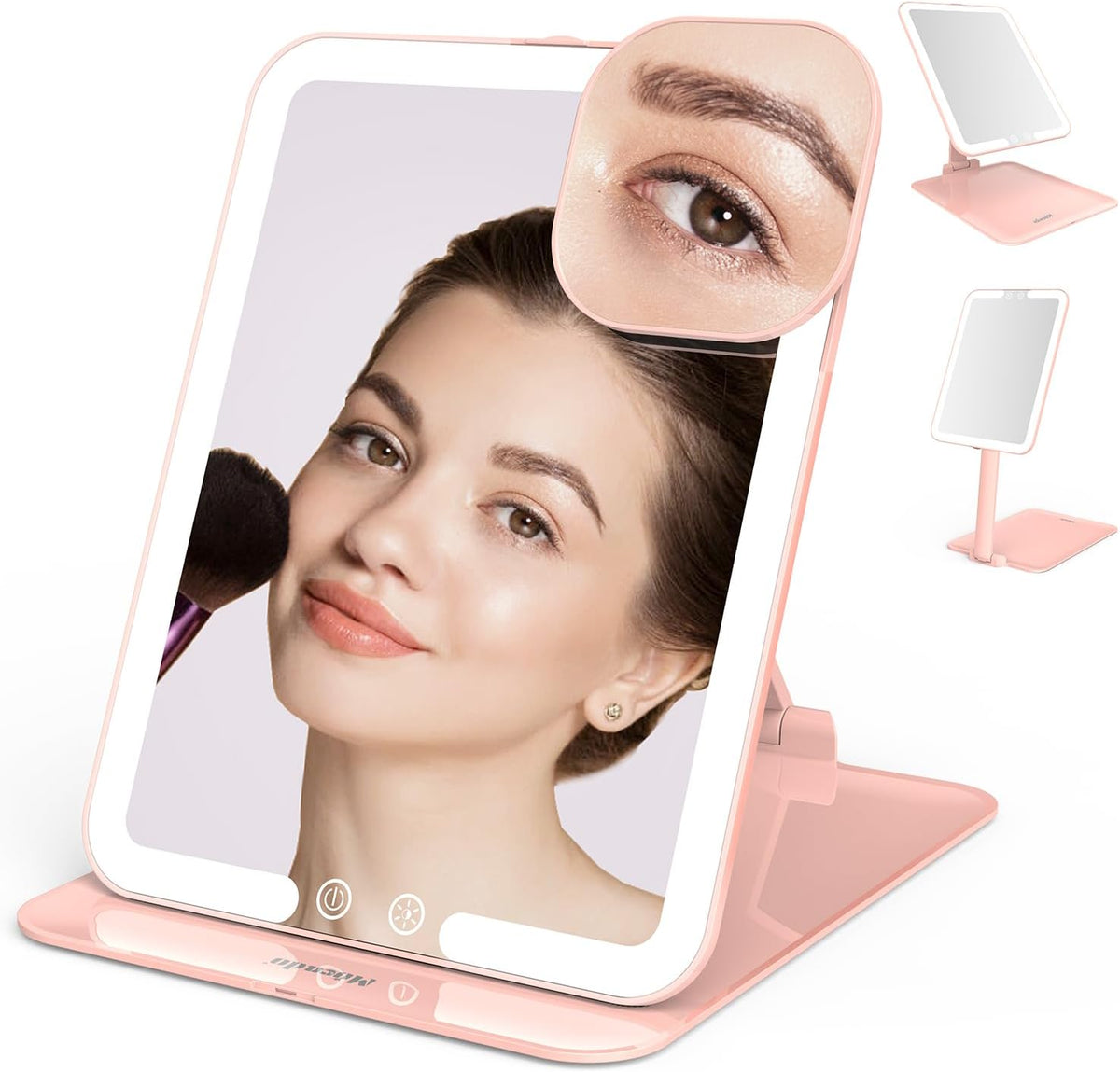 Mocado Travel Makeup Mirror with Light, Tripple Folding Vanity Mirror with Lights, 3 Colors Lighted