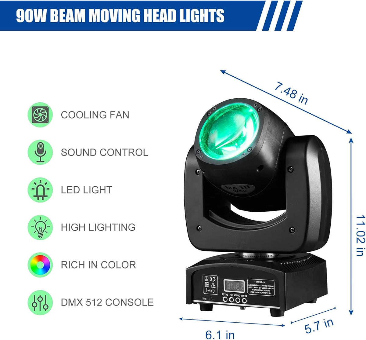90W LED Moving Head DJ Lights Mini Beam Stage Lights Super Bright Spot RGBW 4IN1 DMX 512 12CH