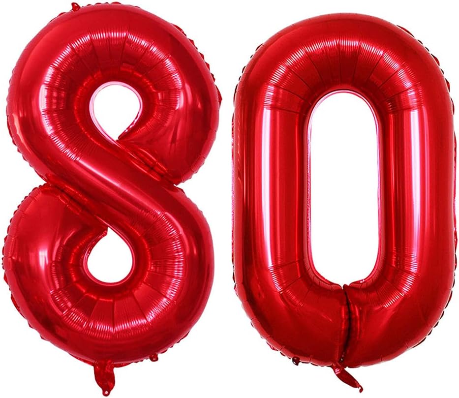 GOER Number 80 Balloons for 80th Birthday Party Decorations,42 Inch Jumbo Foil Helium Balloons for