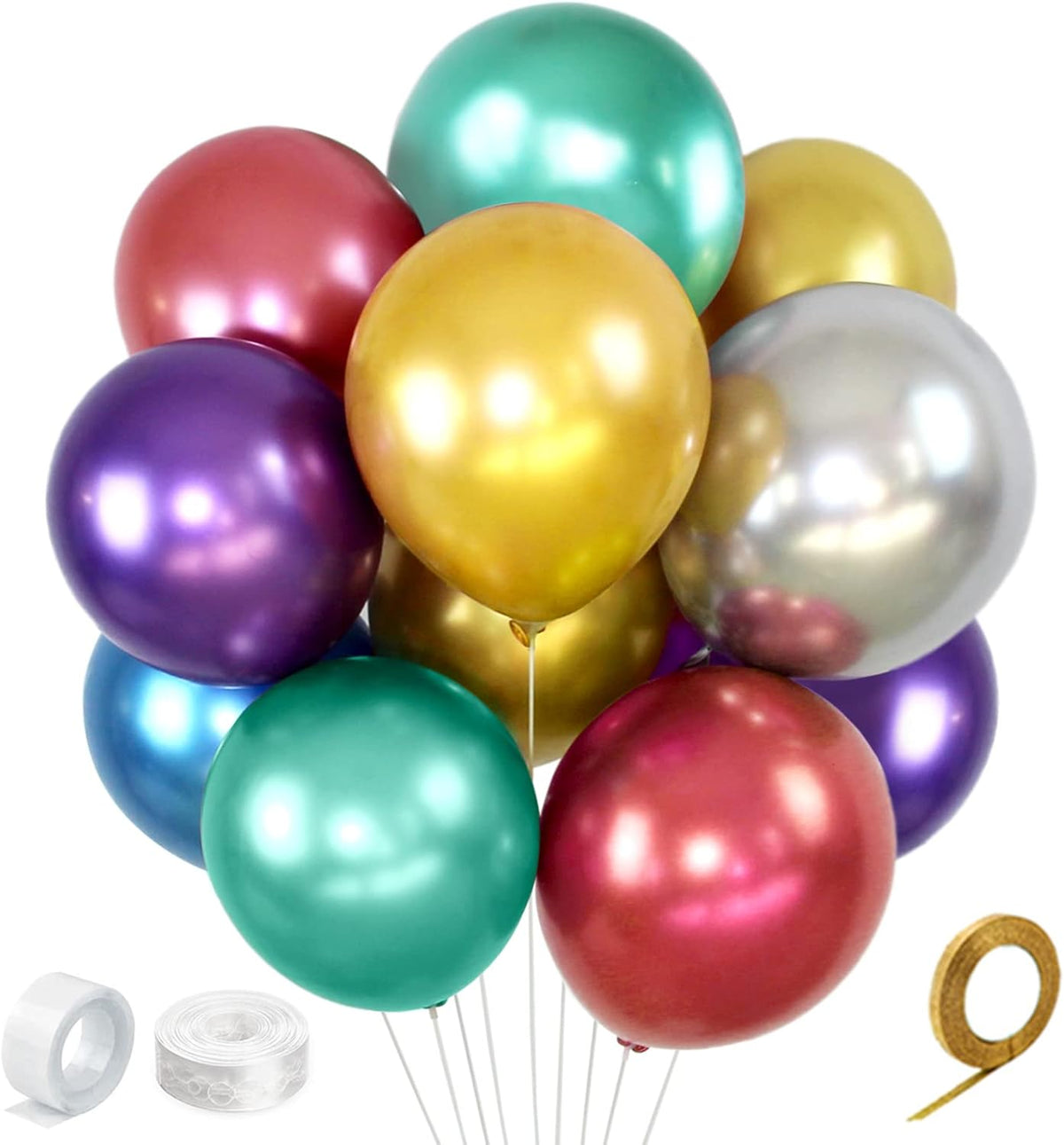 Colorful Party Balloons 12inch, 100Pcs Thickened Assorted Color Metallic Latex Balloons for Wedding