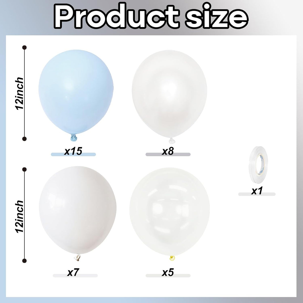 Pastel Blue and White Balloons, 12 Inch 35PCS Light Baby Blue Pearl White with Clear Latex Balloon