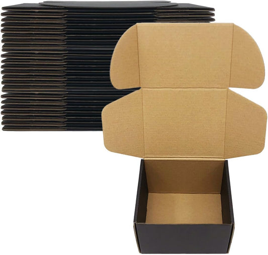 24 Pack 6x5x4 Inches Shipping Boxes，Black 3 Layers Corrugated Cardboard Box, Mailer Boxes for